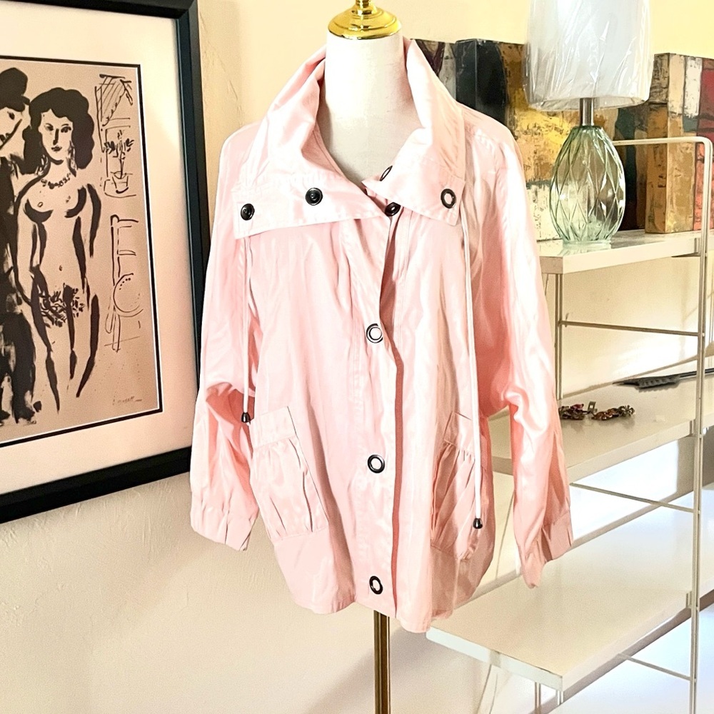 Viotto,Blush Peplum Windbreaker Jacket Lightweight Utility Snap-Front SIZE L - Picture 4 of 12